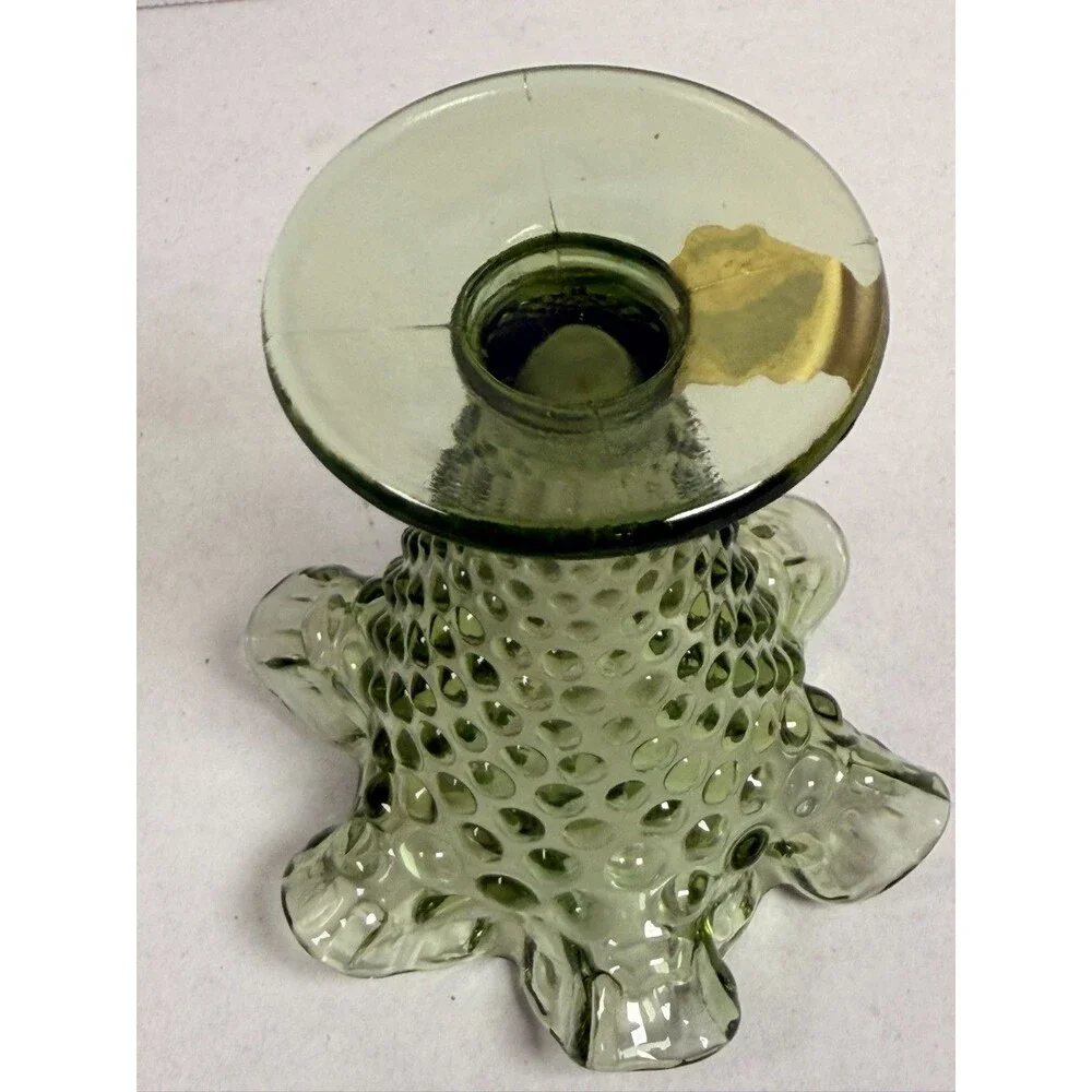 Fenton Art Glass Green Hobnail Vase Height 4